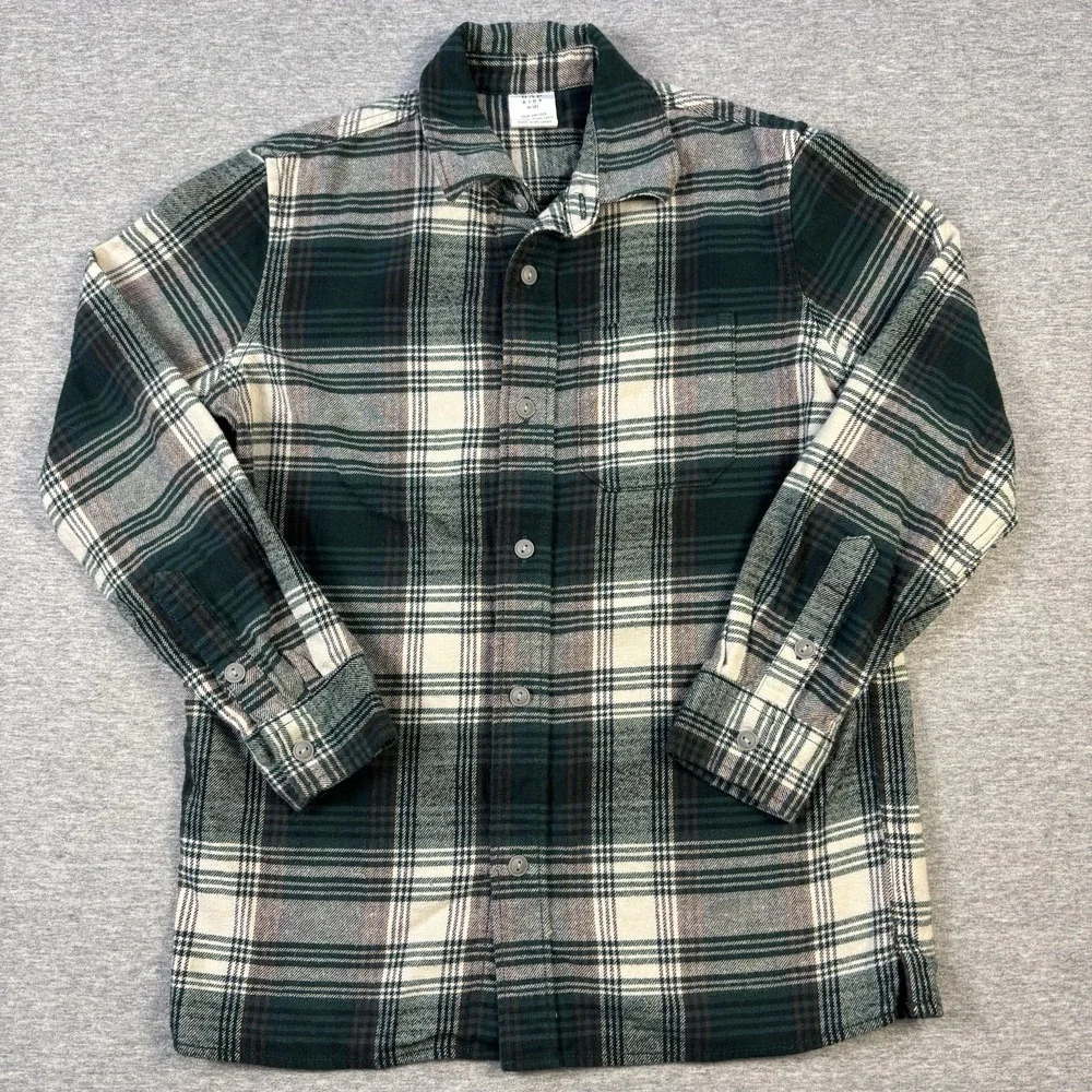 Gap Kids Medium (8) Dark Green Plaid Flannel Shirt Long Sleeve Boys Light Weight